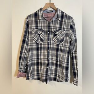 21Men Plaid Long Sleeve Button Down Shirt Mens Size Medium Flip Cuff Detail